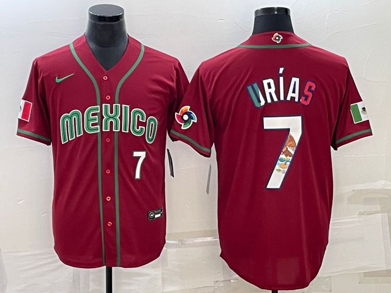 Men 2023 World Cub Mexico #7 Urias Red Nike MLB Jersey6